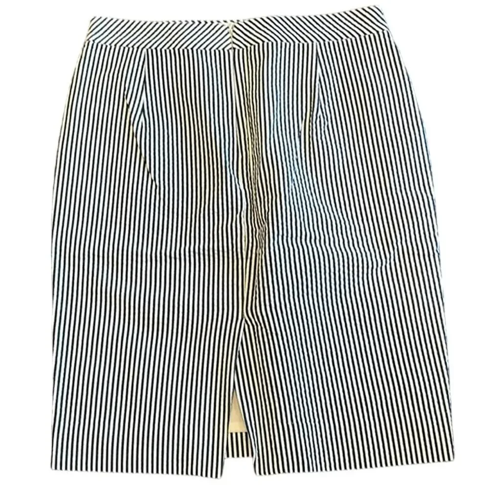 J. Crew Gray/Dark Blue/White Knee-Length Seersucker No. 2 Pencil Skirt Size 10